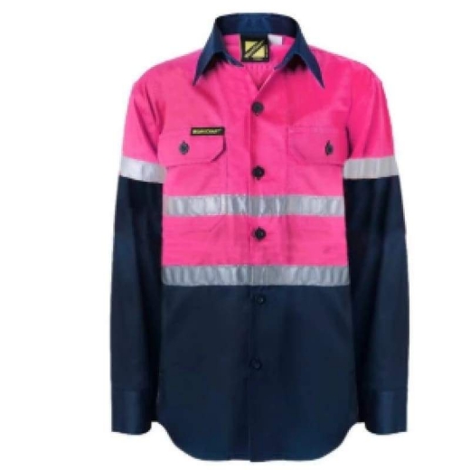 Picture of WorkCraft, Womens, Shirt, Long Sleeve, Lightweight, Hi Vis, Two Tone, Vented, Cotton Drill, CSR Reflective Tape Night Use Only